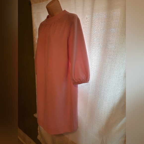 Vintage Pink Sheath Dress with Bishop Sleeves and Mock Neck - Picture 12 of 12